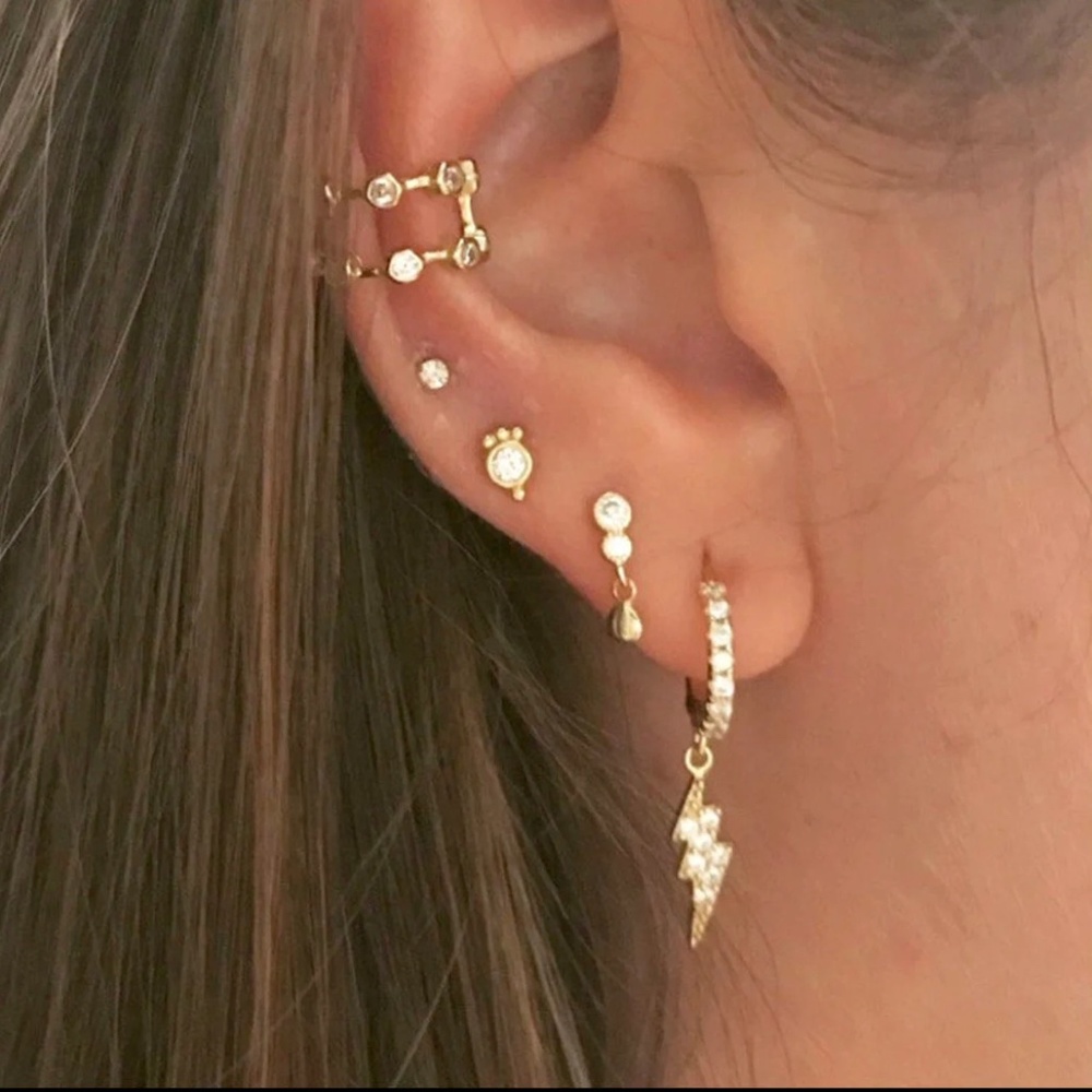18K Plated CZ Diamond Lighting Huggie Hoop Dangly Earrings 2024 Spring Fashion